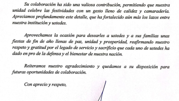 Destacamento Concepción recibe agradecimiento de Regimiento Chacabuco por cena de año nuevo